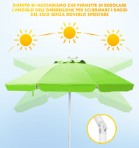 Ombrellone Da Spiaggia Grande Antivento 2.20 Metri Portatile Struttura In Acciaio A 8 Stecche Pieghevole Reclinabile Regolabile Altezza Puntale A Vite Resistente Uv