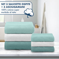 Asciugamani Bagno 100% Spugna Puro Cotone 450 Gr 6 Pezzi 3 Salvietta Viso 3 Asciugamano Ospite Mani Qualità Salviette Super Morbide Bicolore