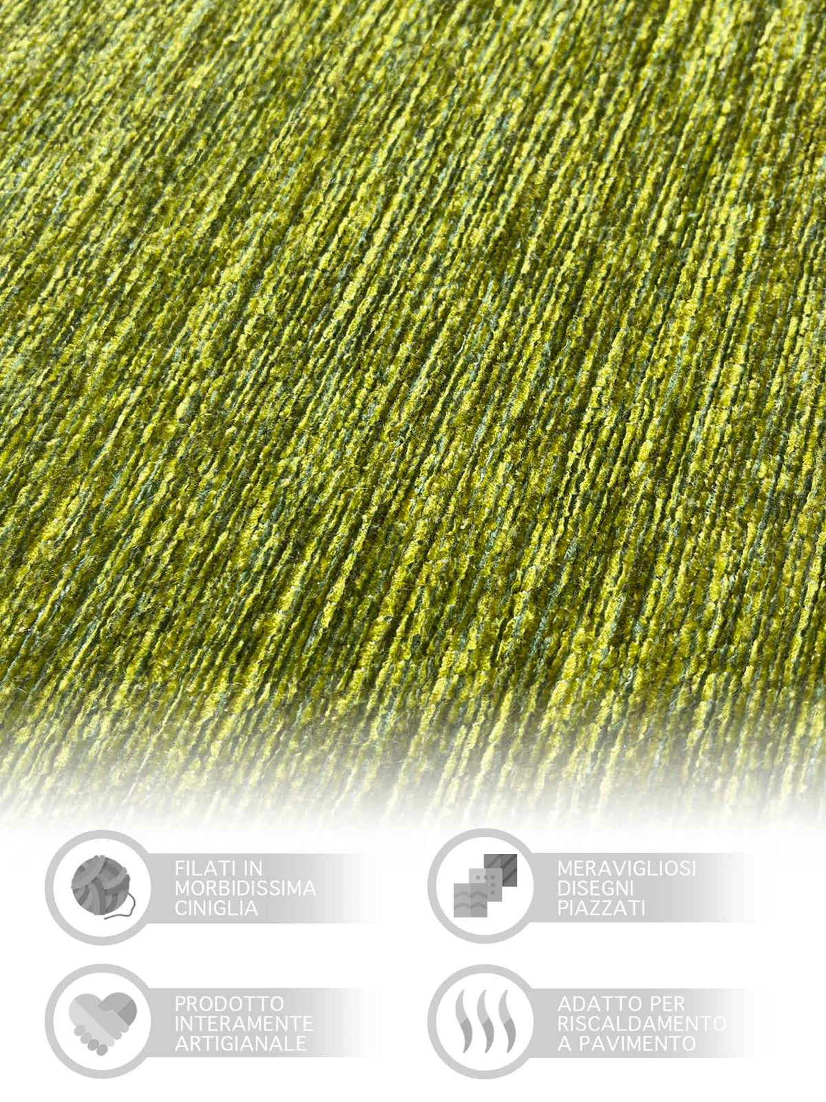 Tappeto Arredo Moderno Antiscivolo in Ciniglia Made in italy Cotone Roma Verde
