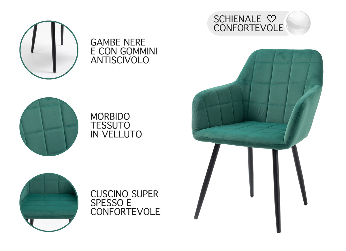 Poltroncina Classica con Braccioli per Camera da Letto in Velluto Design Moderno, con Gambe in Metallo Modello Odette