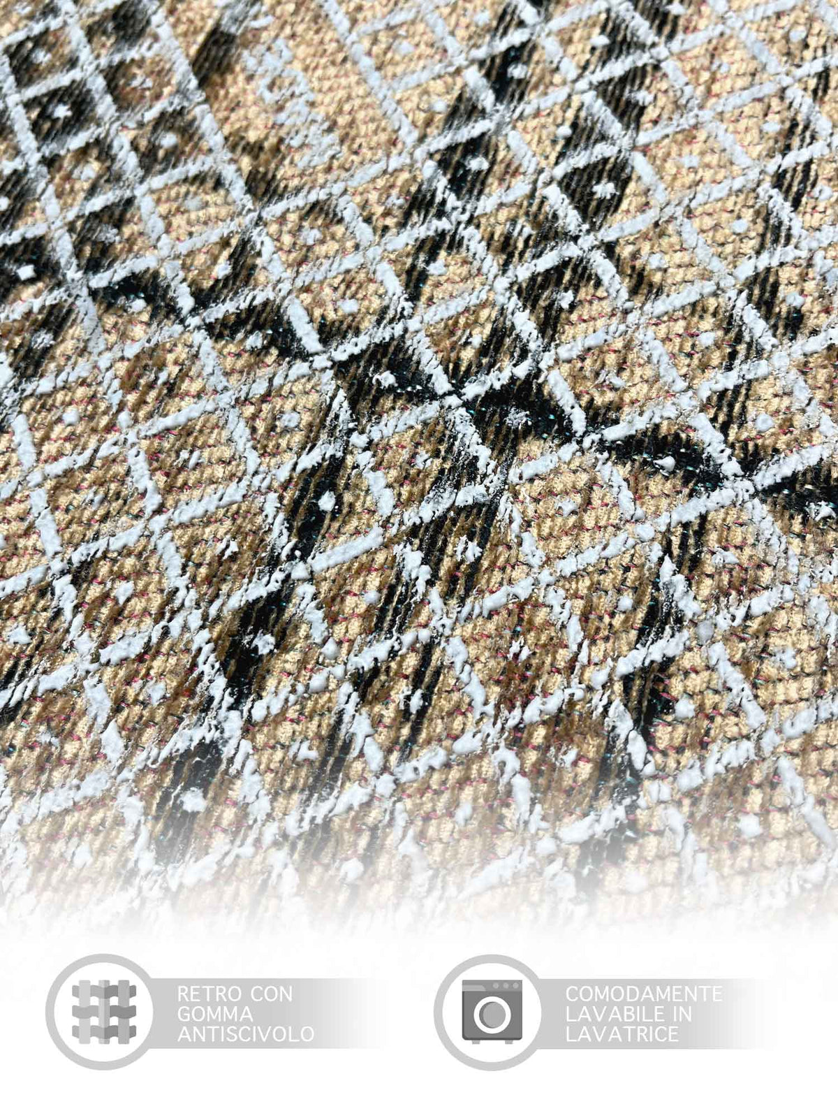 Tappeto Arredo Moderno Antiscivolo in Ciniglia Made in italy Disegni Piazzati Cotone Misure Grande