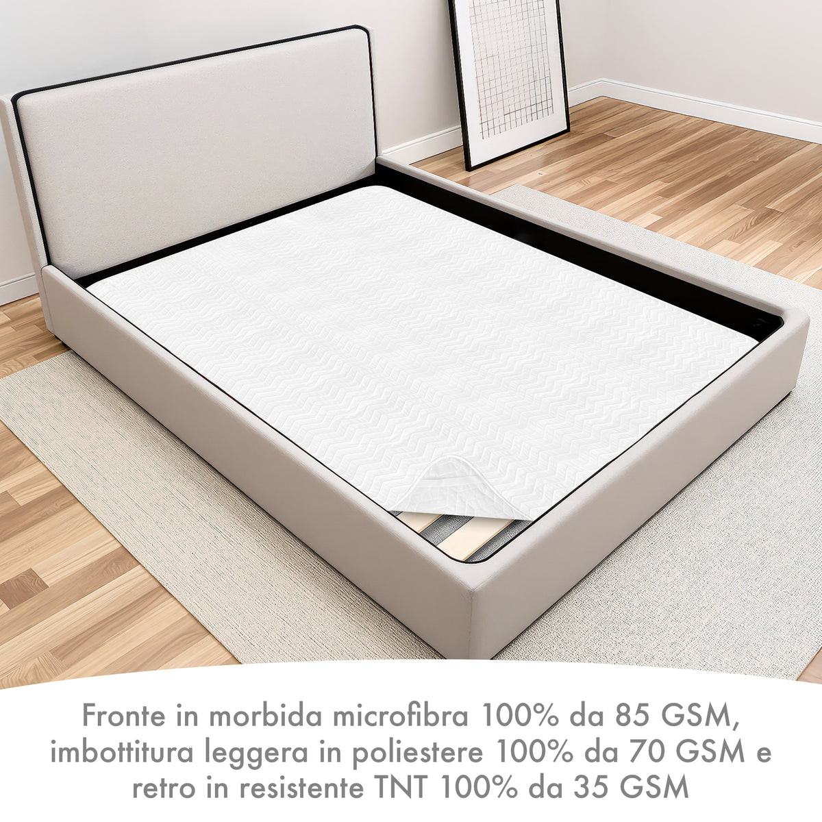 Coprirete Trapuntato Imbottito 190 Grammi Con Laccetti Negli Angoli Proteggi Materasso Polvere Doghe Letto No Umidità Muffa Traspirante Anallergico Antiacaro