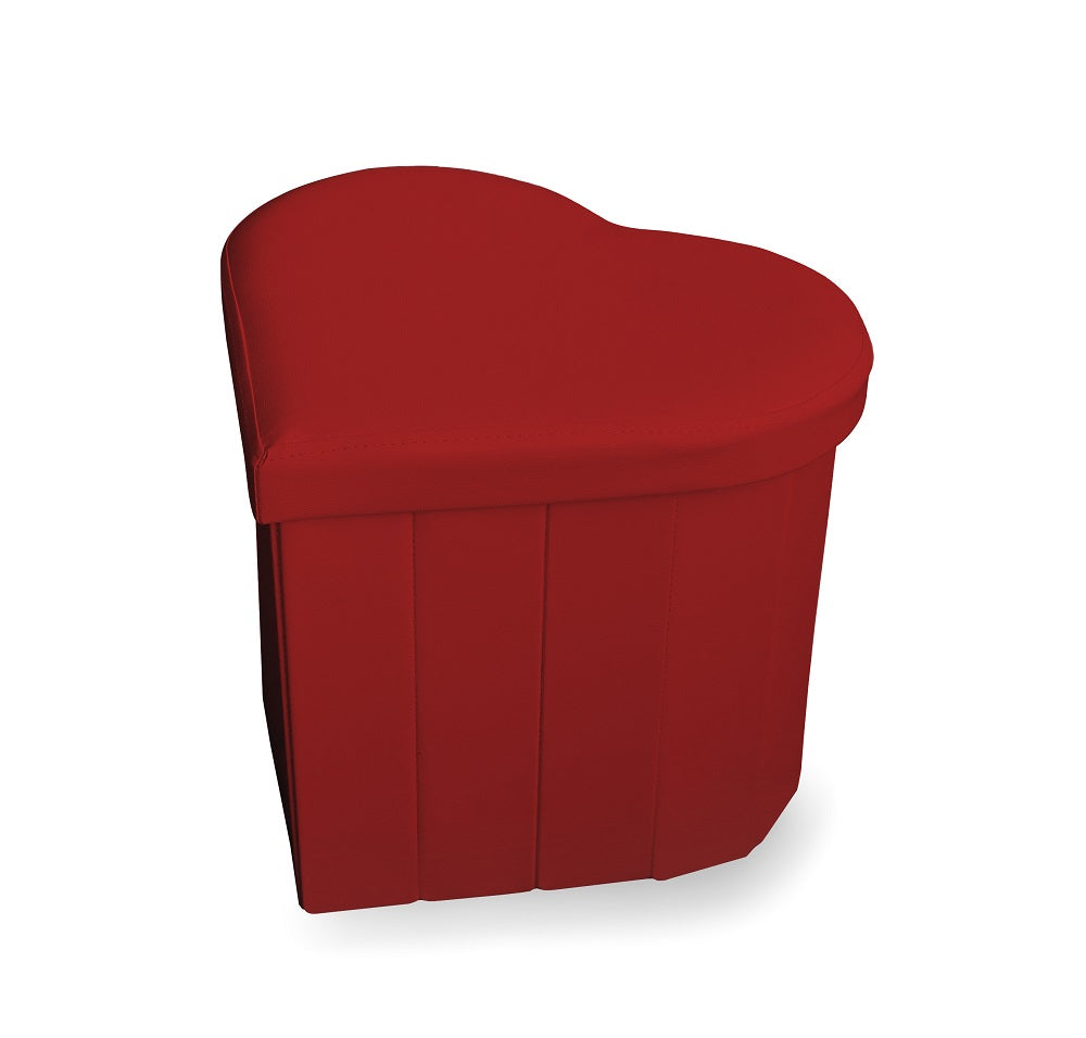 Pouf Contenitore a forma di cuore ecopelle colore rosso o bianco Idea Regalo San Valentino 45 x 41 x 37 Cm