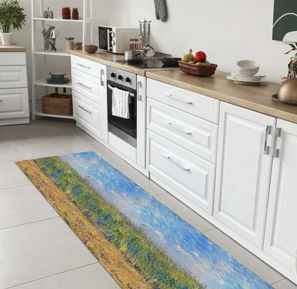 Set 2 Tappeti Cucina Imbottiti RYANZA, Antiscivolo, Giallo/blu - 43x60cm E 43x120cm, Anti Affaticamento