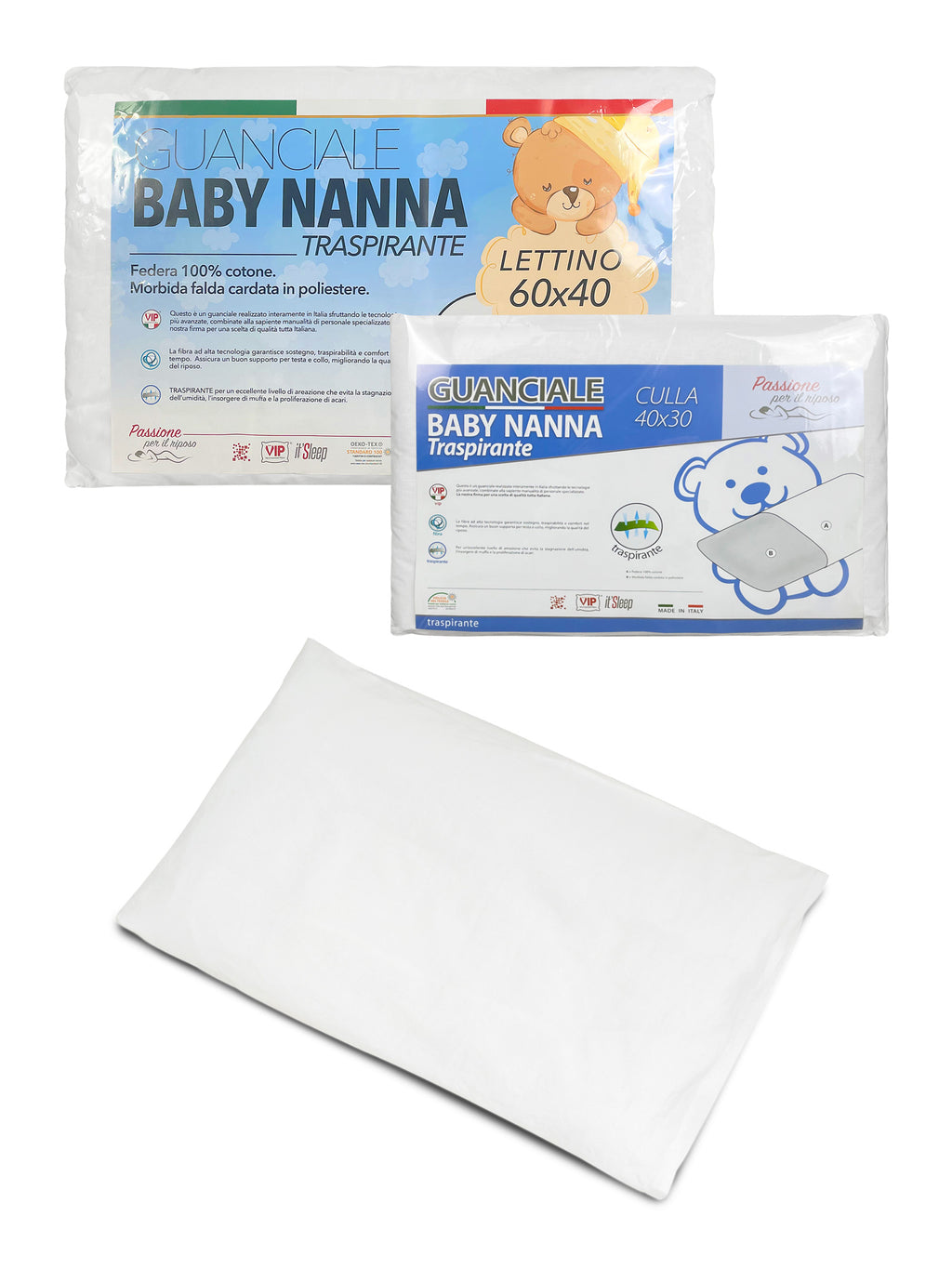 Cuscino Peque Moshy Bianco 70 Cm Con Doppia Federa – 100% Cotone E Microfibra, Morbido E Basso