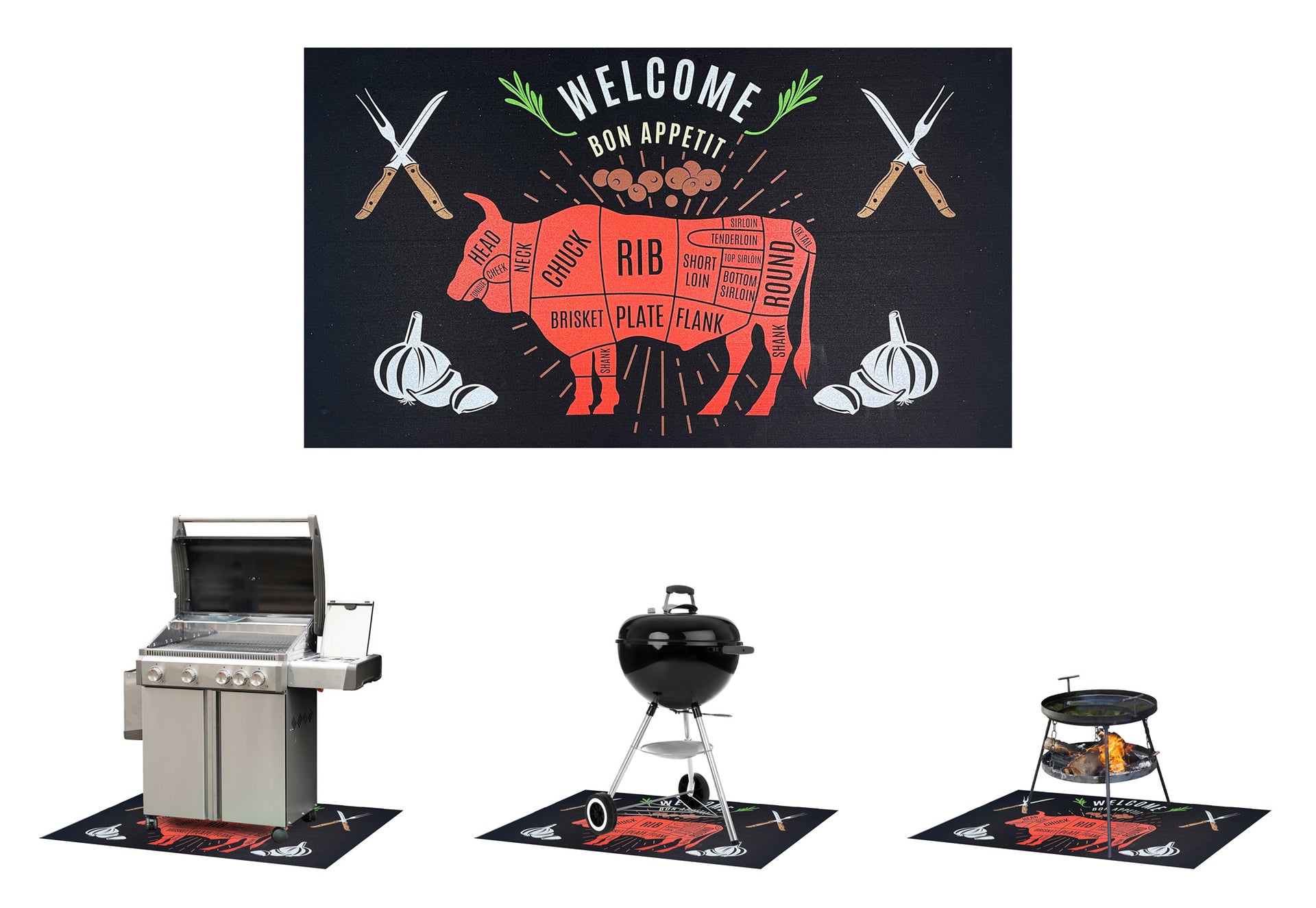 HEMOTON Set da 3 Tappetini per Barbecue Antiaderenti in