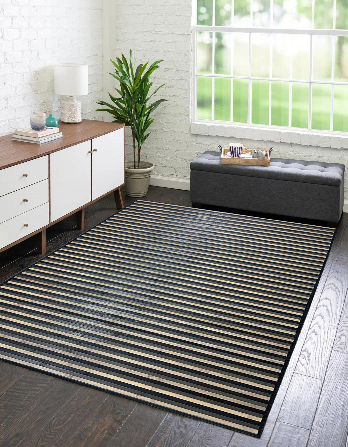Tappeto Arredo In Vero Bamboo Naturale Grande a Listelli Bordato Bambù Soggiorno Cucina Salotto Listello Legno