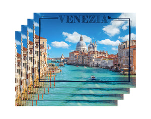 Set 4 Pezzi Tovagliette Americane Città In Vinile Made In Italy Colazione Pranzo Antiscivolo Resistenti Al Calore