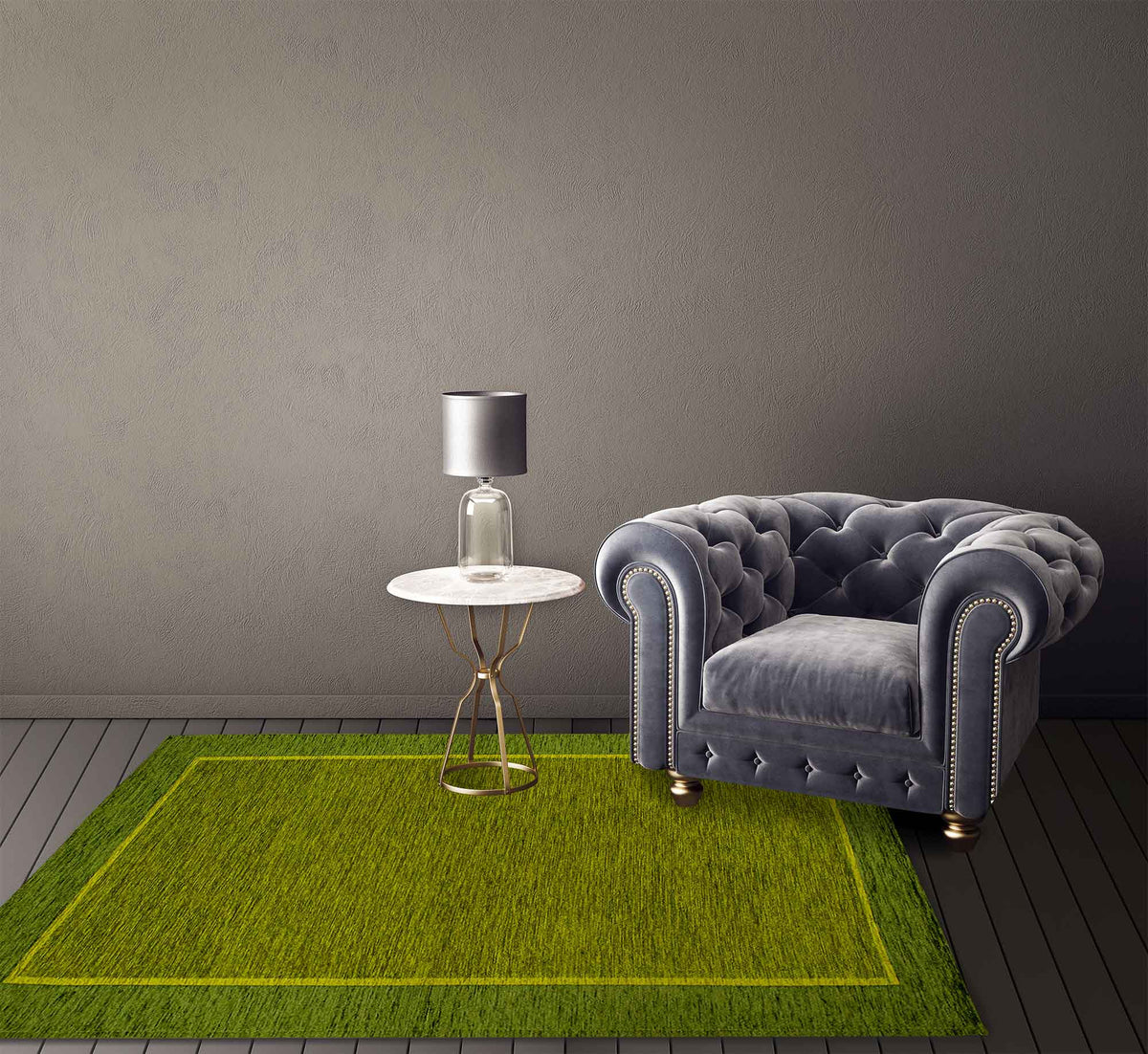 Tappeto Arredo Moderno Antiscivolo in Ciniglia Made in italy Cotone Roma Verde