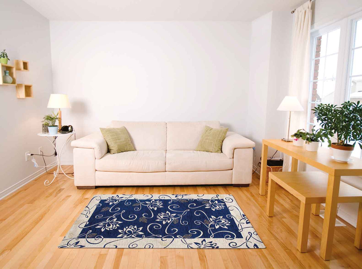 Tappeto Arredo Moderno  Antiscivolo in Ciniglia Made in italy  Cotone Ninfea BluNotte