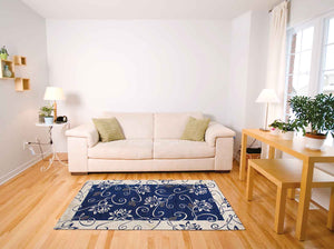 Tappeto Arredo Moderno  Antiscivolo in Ciniglia Made in italy  Cotone Ninfea BluNotte