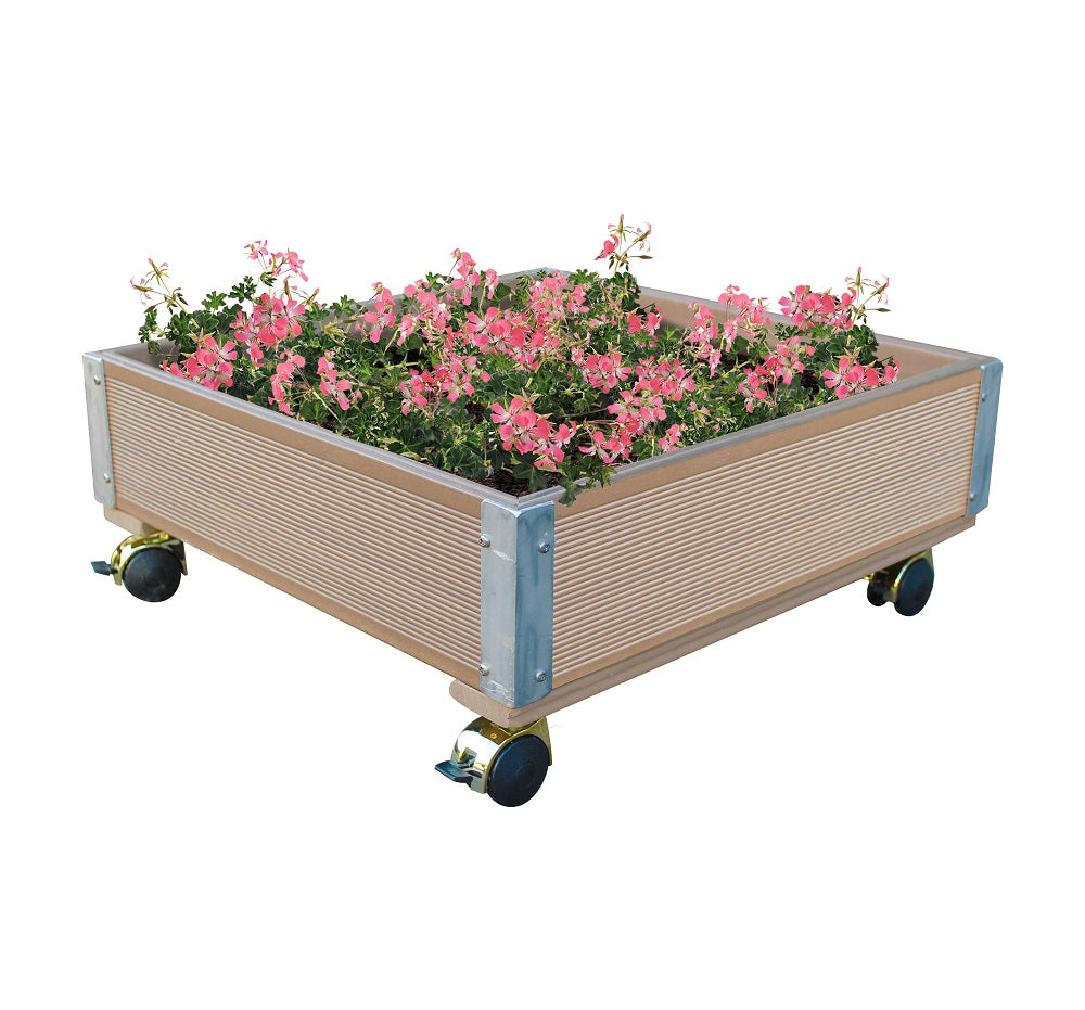 Fioriera vaso porta fiori orto indoor 50 x 50 x 12.50 Made in italy con ruote in WPC e acciaio inox da balcone, terrazzi o ambienti esterni